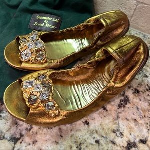 Miu Miu gold rhinestone ballet flats size 39